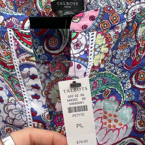 TALBOTS Floral Paisley 3/4 Sleeve  V Neck Tunic Top Women’s Large Petite NWT - Picture 4 of 12
